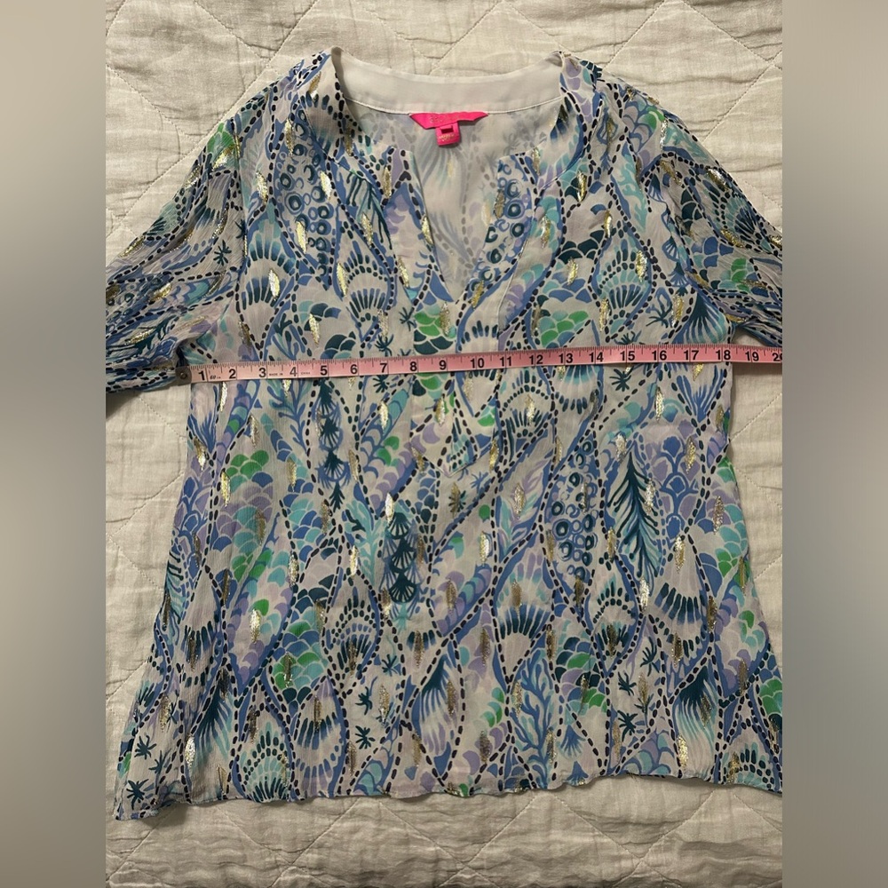 Lilly Pulitzer Elenora Tails Of The Sea Blouse Metallic Medium - Picture 3 of 9